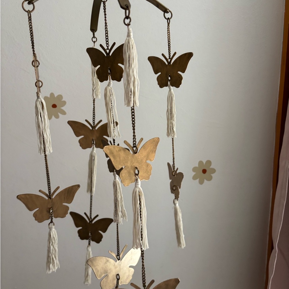 Elegant Butterfly Wall Art with Tassels - Gold and Cream